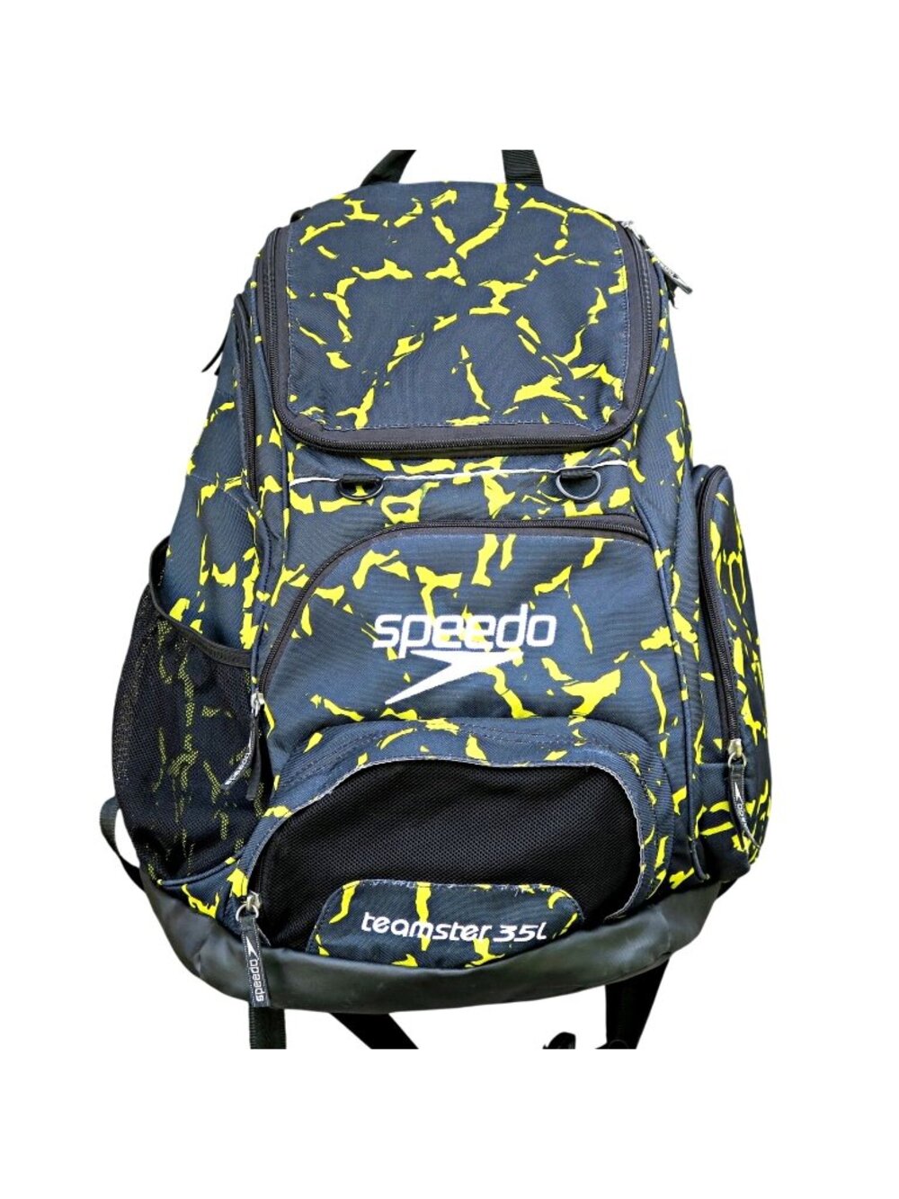 Speedo Teamster 35L Backpack Black Yellow Voltage Print Swim Gear Bag